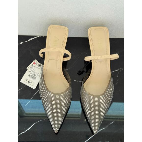 Zara Rhinestone Mesh Slingback Kitten Heels - Picture 11 of 13